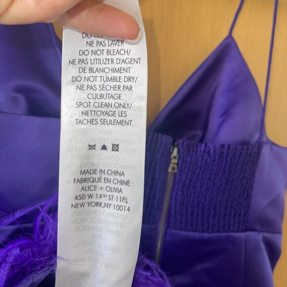 Alice Olivia Womens Dress Size 4 Purple Necole Feather Hem Mini Satin V Neck - Picture 8 of 12